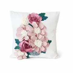 TERRA ESTILO - Cojin Blanco Con flores Rosadas