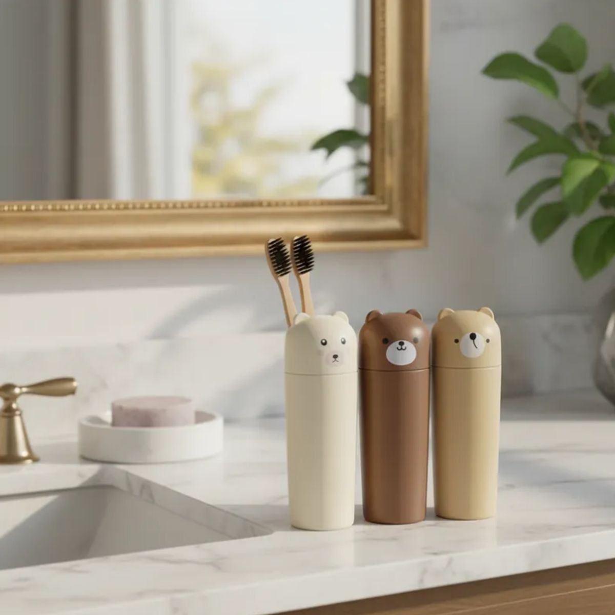 GENERICO - Set  Porta Cepillos De Dientes Vaso Estuche Viaje Diseño Oso