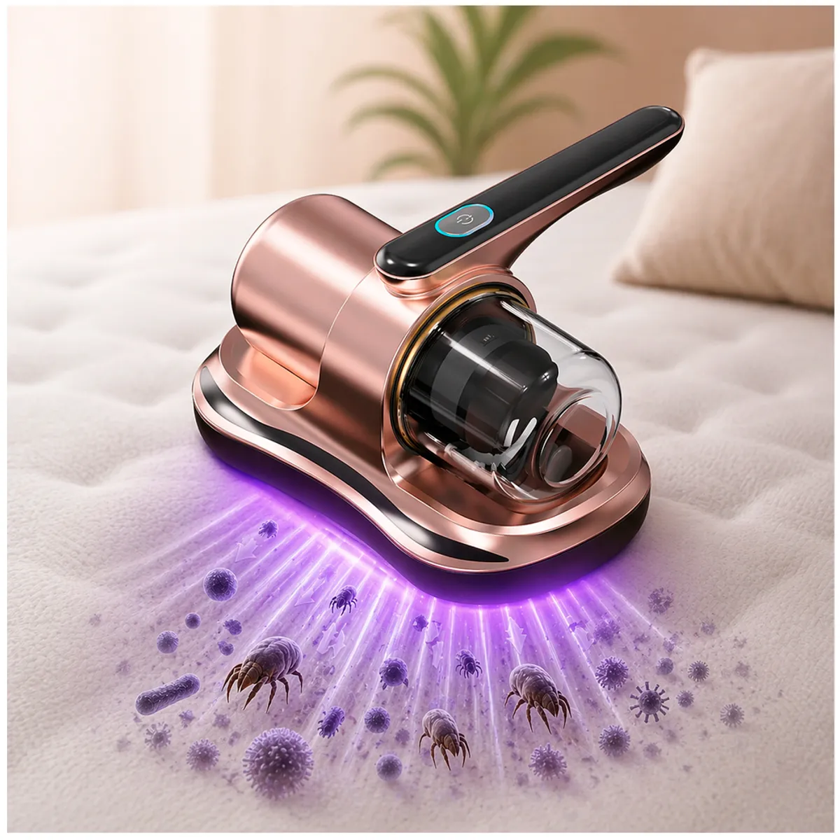 IRM - Aspirador de Colchón Potente con luz UV antiacaros De Mano Portatil Recargable USB-C