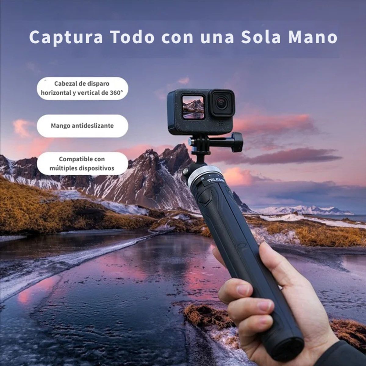 TELESIN - Bastón Trípode Selfie Profesional 1.5M 360° para Cámaras