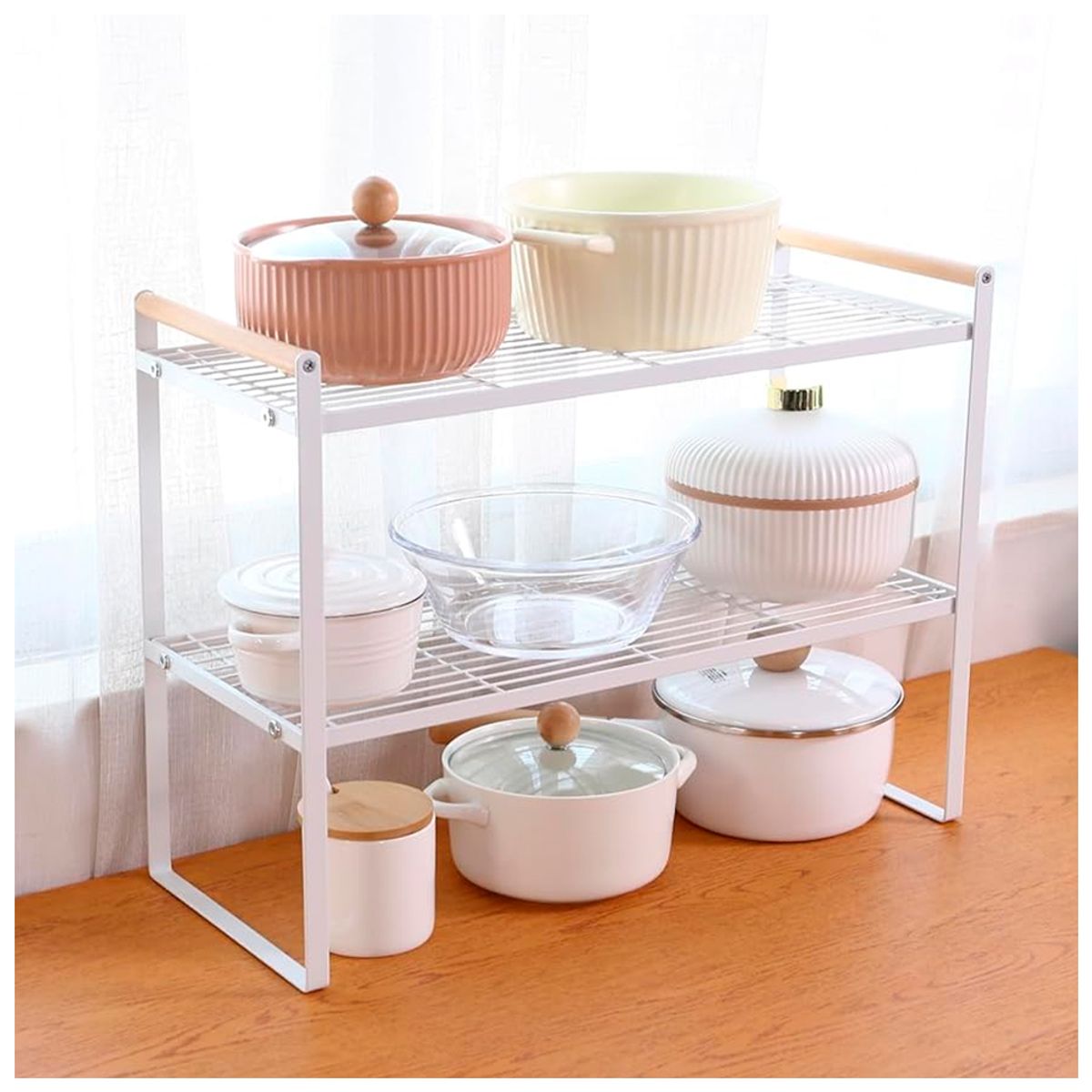 IRM - Estante de Metal Mediano 42cm Platera Rack Organizador Multiuso de Cocina 2 repisas Blanco