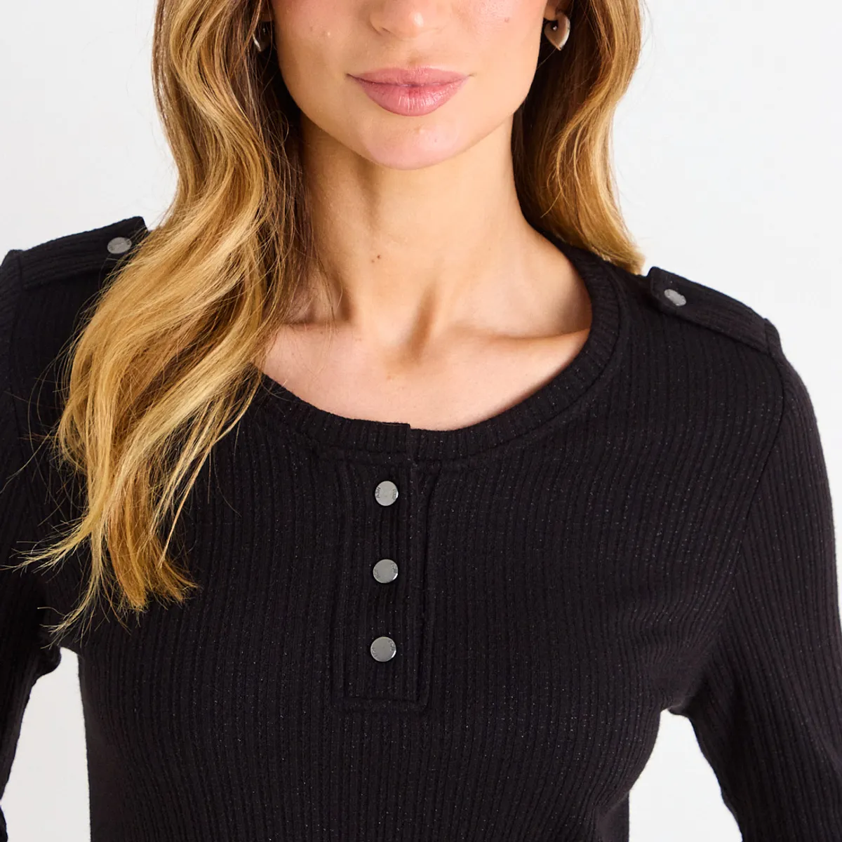 ASH - Polera Lisa Manga Larga Mujer Negro Ash
