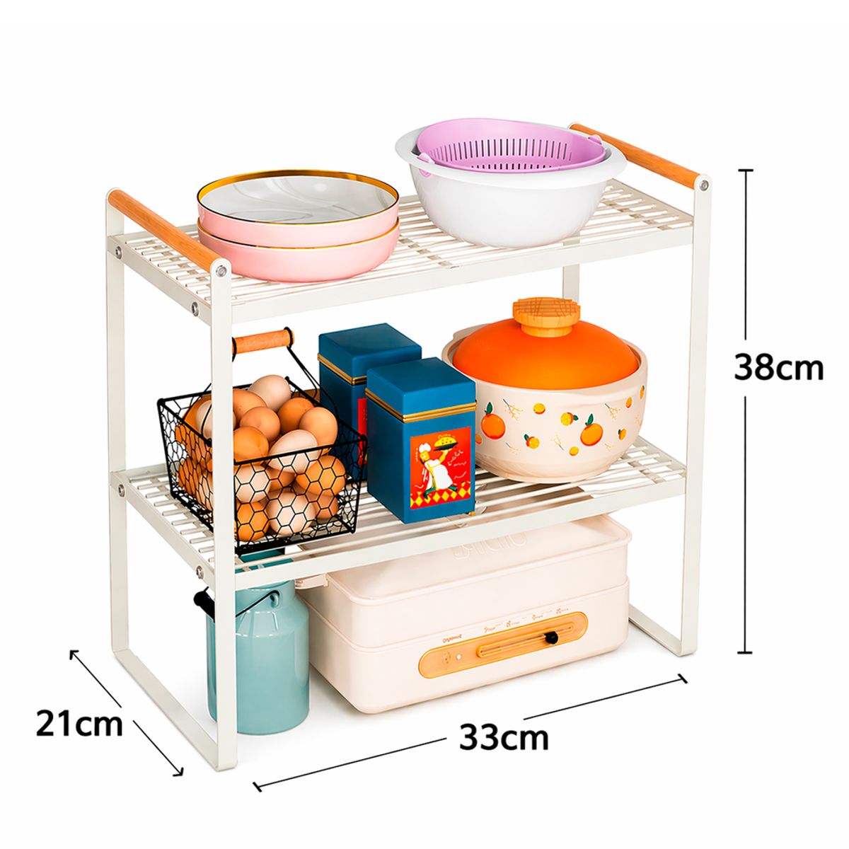 IRM - Estante de Metal Pequeño 33cm Platera Rack Organizador Multiuso de Cocina 2 repisas Blanco