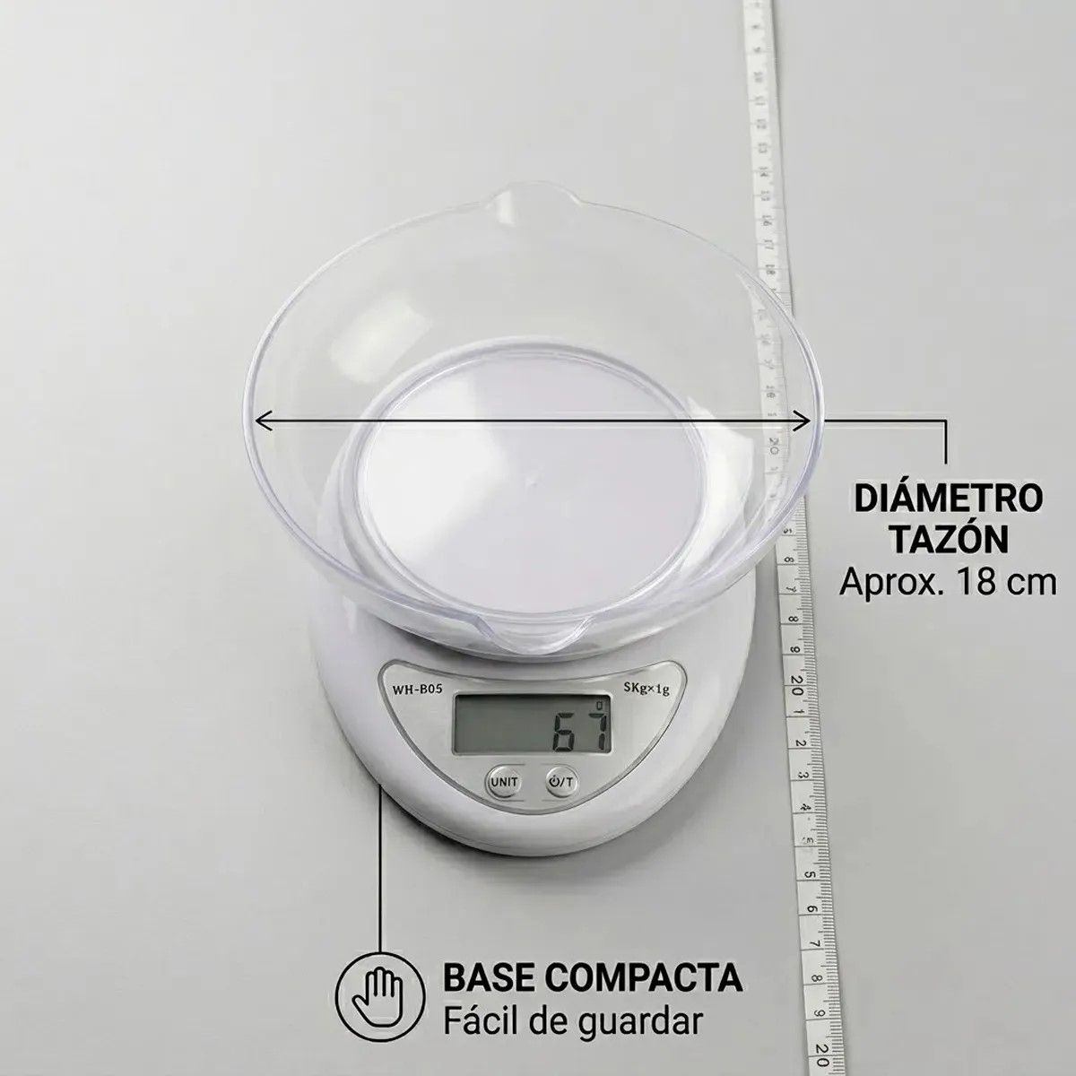 GENERICO - Balanza De Cocina Digital 5 Kg Precision 1g Con Bowl Plastico Apto Alimentos Funcion De Apagado Automatic BELUG