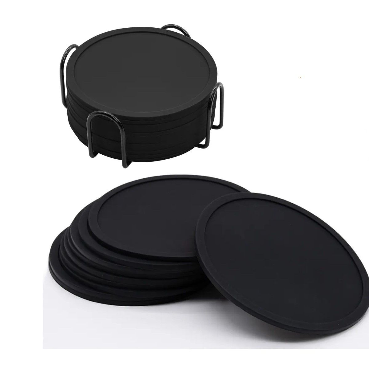 GENERICO - Posavasos De Silicona Para Mesa - Set 8 Lisa Negro BELUG