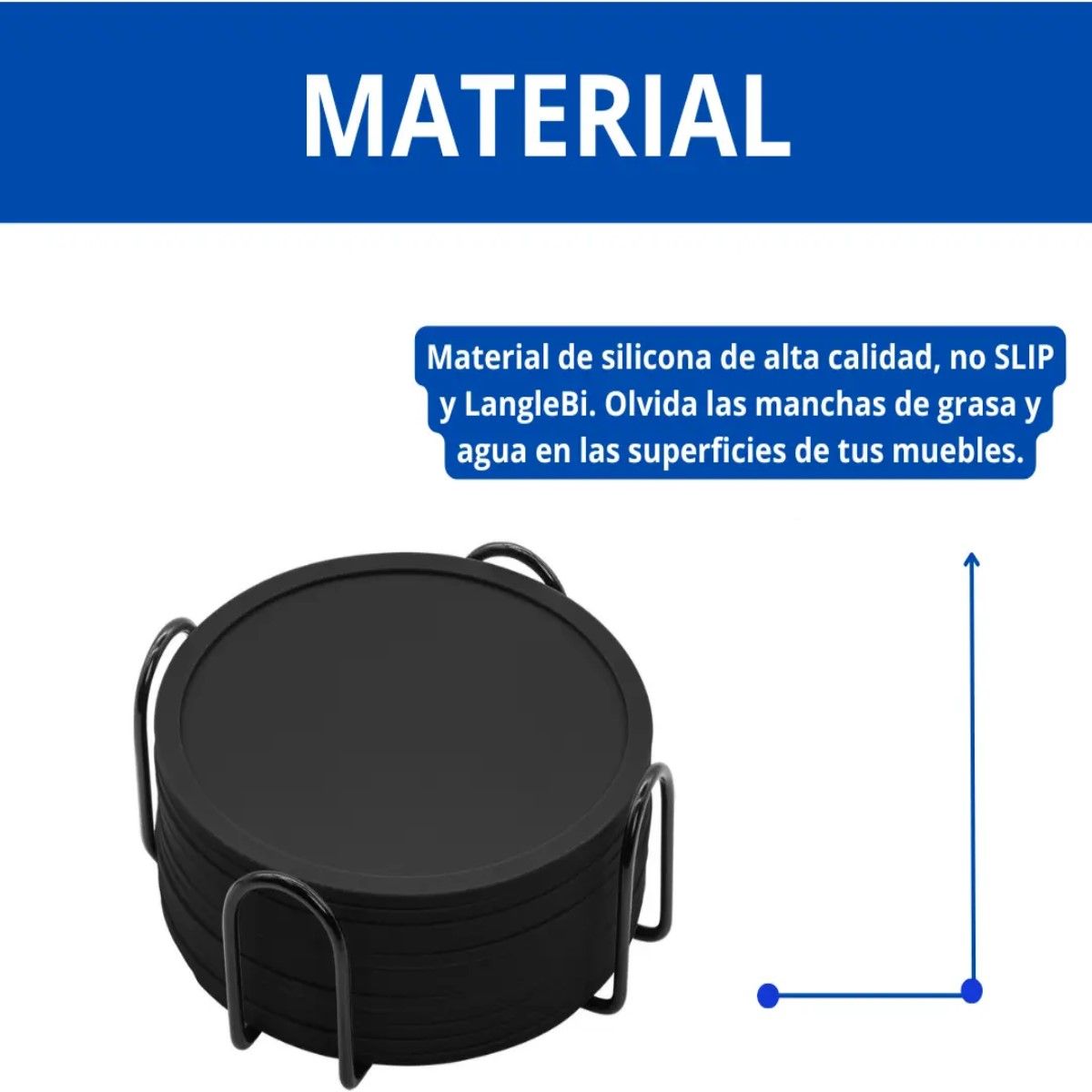 GENERICO - Posavasos De Silicona Para Mesa - Set 8 Lisa Negro BELUG