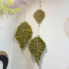 TERRA ESTILO - Set de Pared Decorativo 3 Hojas Verdes de Fibra