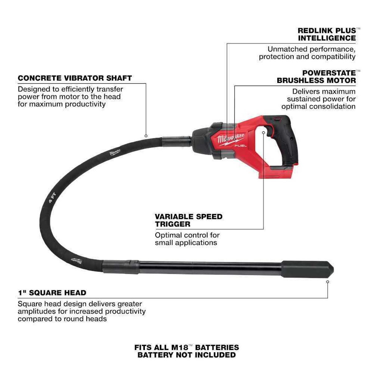 MILWAUKEE - VIBRADOR DE CONCRETO INALAMBRICO M18 MILWAUKEE 2910-20