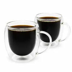 KITCHENWARE - SET 2 TAZAS AMERICANO DOBLE PARED VIDRIO BOROSILICATO 250ML