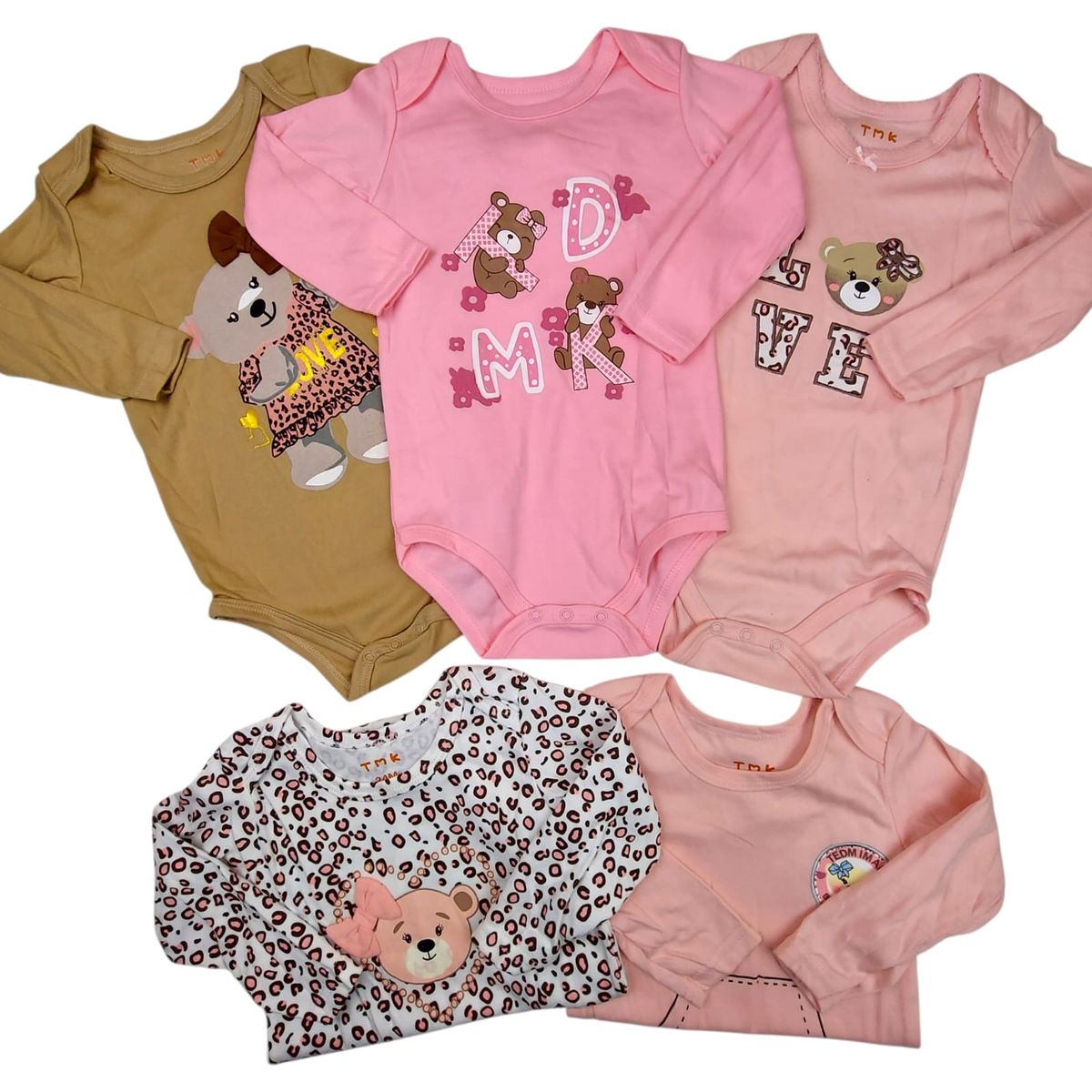 TEDMIMAK - Set 5 Bodys Manga Larga 36 Meses Osita