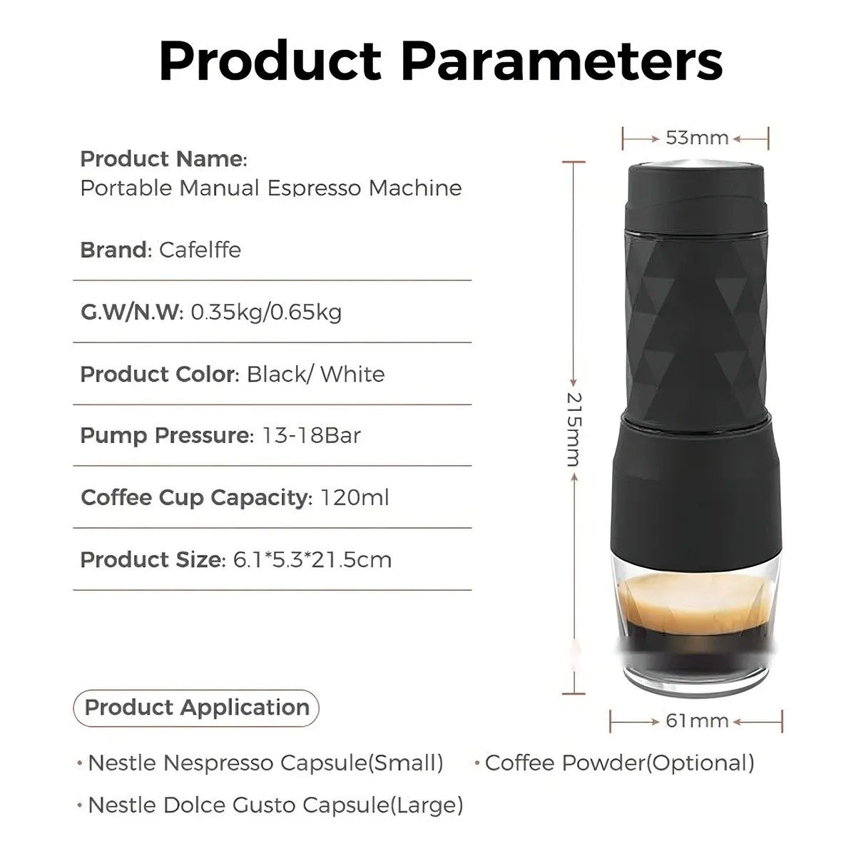 GENERICO - Máquina Café Expreso Portátil Manual 3 En 1 Capsul Capacidad Del Tanque De Agua 80ml  BELUG
