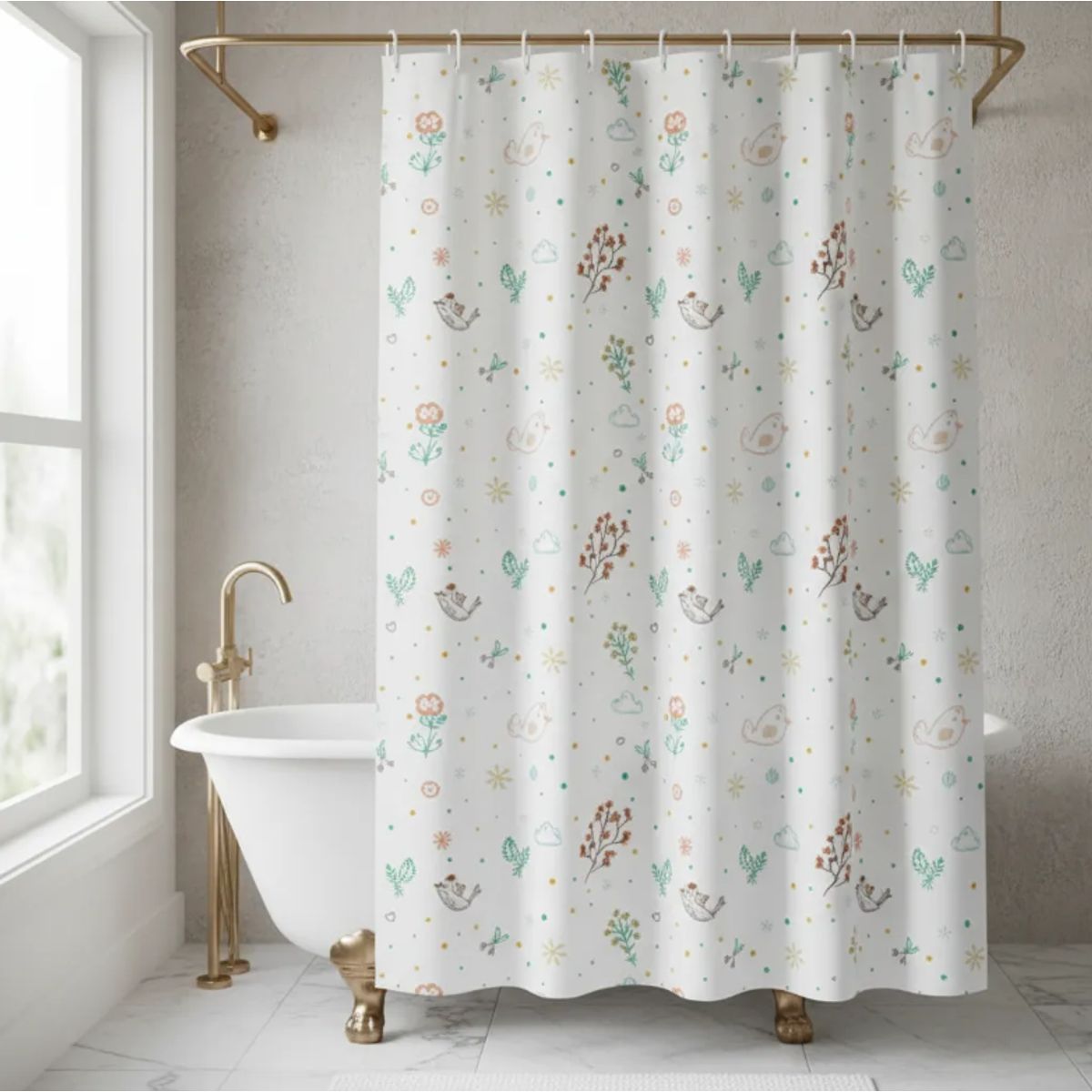 GENERICO - Cortina De Baño Peva 180x180cm Diseño Pajaritos Con Ganchos