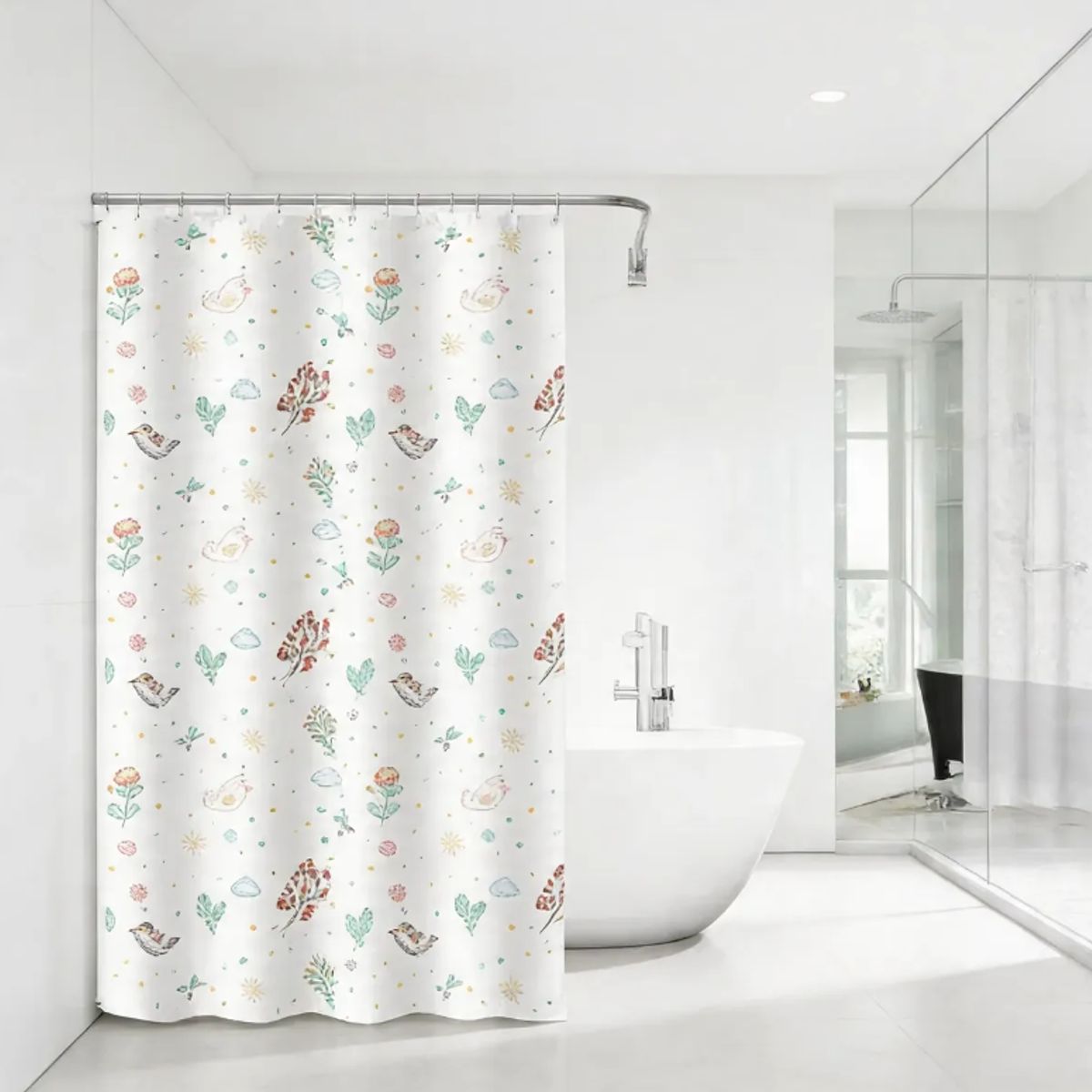 GENERICO - Cortina De Baño Peva 180x180cm Diseño Pajaritos Con Ganchos