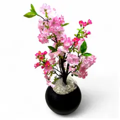 GENERICO - Cerezo Artificial Rosado 55 cm en Maceta Negra con Piedras – Planta Decorativa Interior