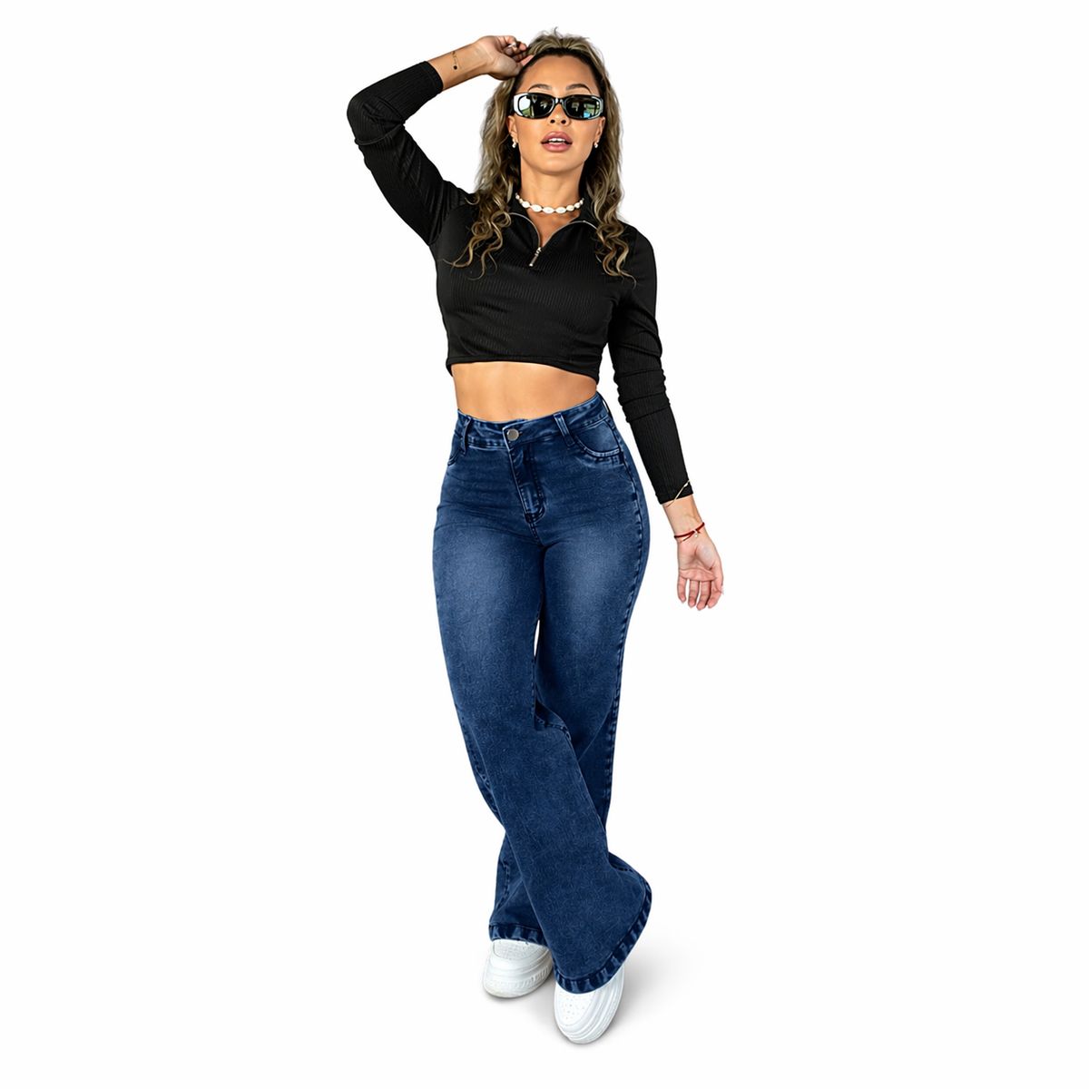 DOBLE V - Jeans Mujer Wide Leg Tiro Alto Calce Perfecto
