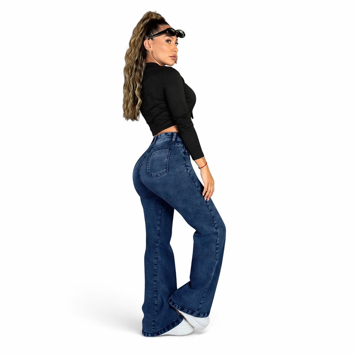 DOBLE V - Jeans Mujer Wide Leg Tiro Alto Calce Perfecto
