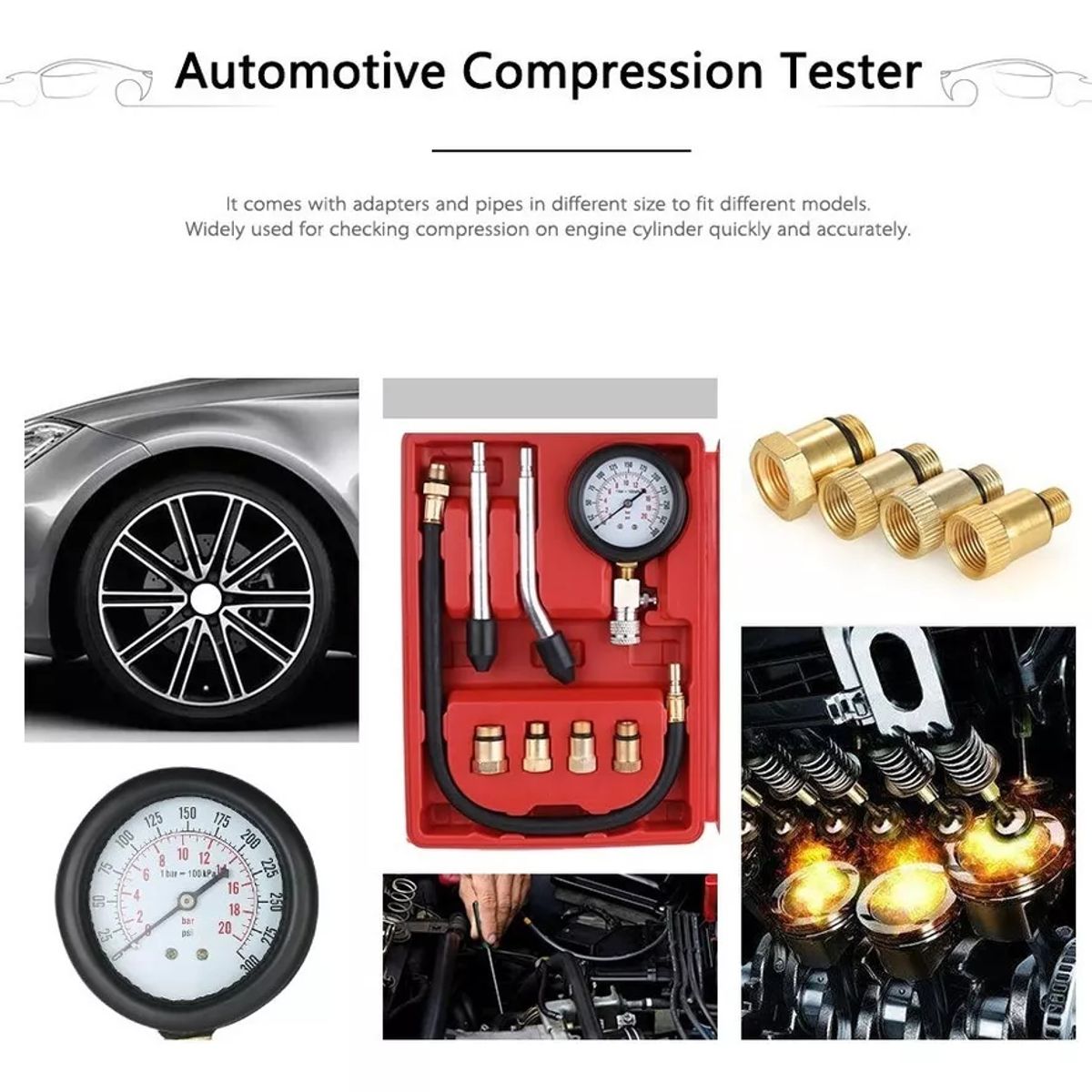 GENERICO - Kit Medidor De Compresión Motor Auto Moto Cilindro 300psi