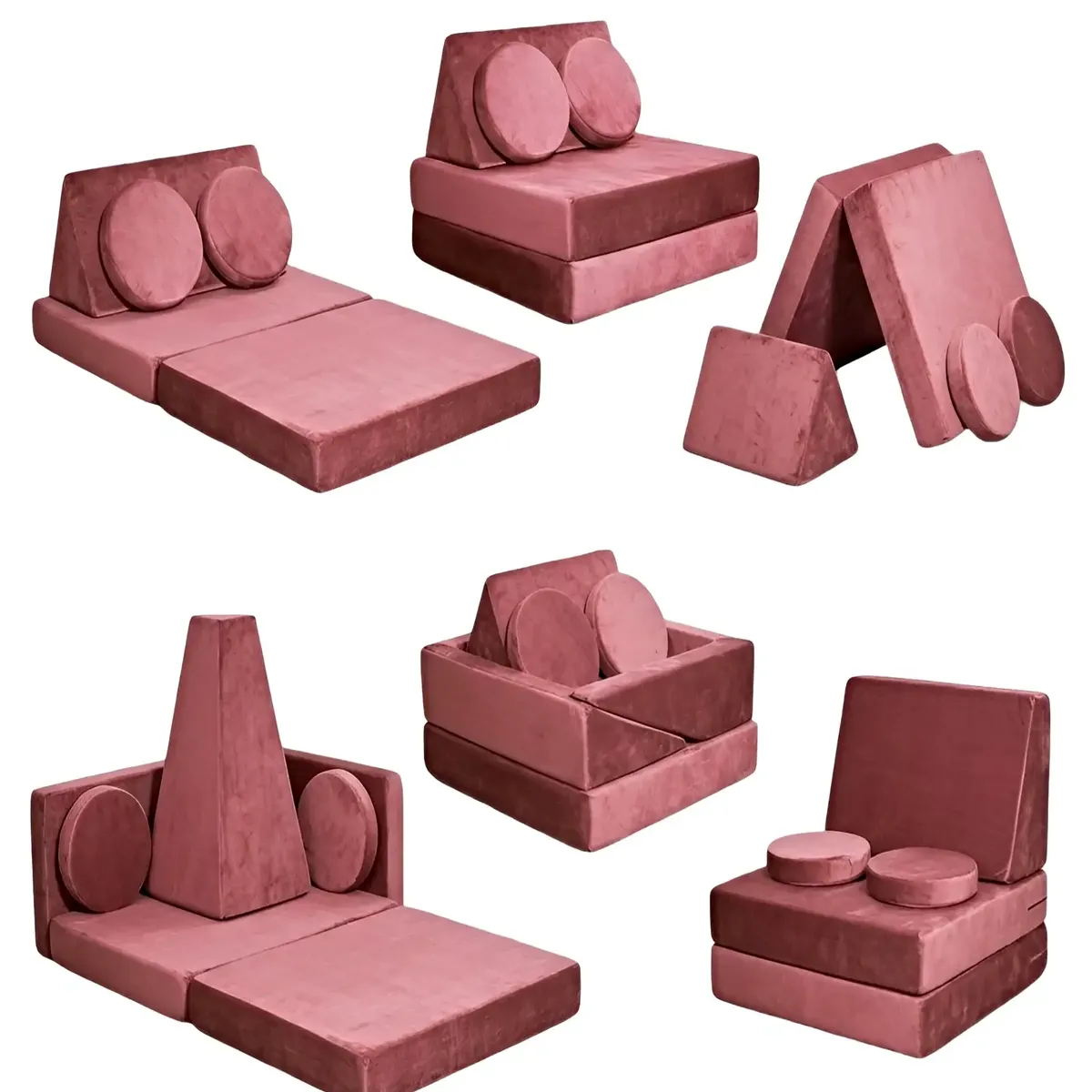 GENERICO - Sofá infantil modular (sofá cama) 5 piezas rosa