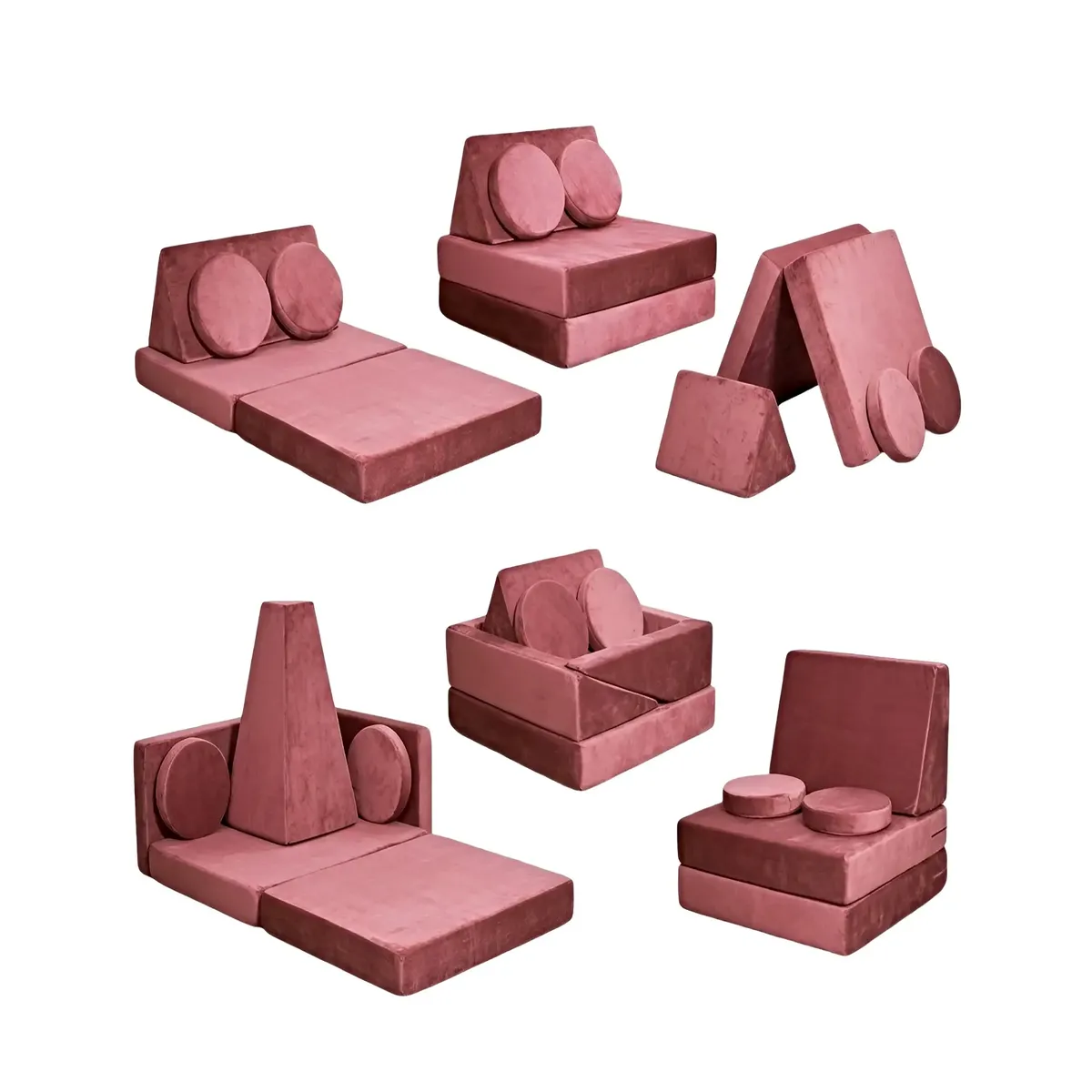 GENERICO - Sofá infantil modular (sofá cama) 5 piezas rosa