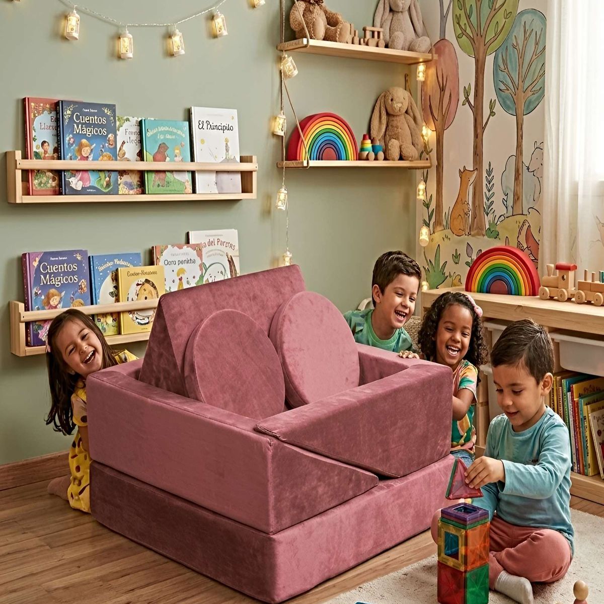 GENERICO - Sofá Cama Modular Infantil de 5 Piezas rosa