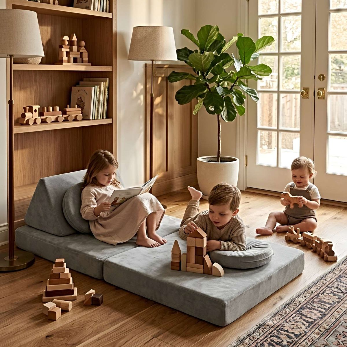 GENERICO - Sofá Cama Modular Infantil de 5 Piezas gris o.