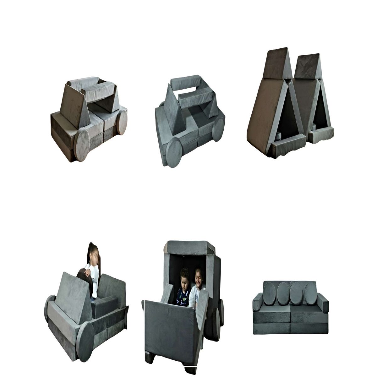 GENERICO - Sofá Cama Modular Infantil de 12 Piezas gris