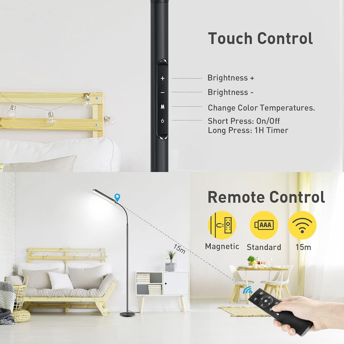 GENERICO - Lámpara de Piso LED Wio-Mio con Control Remoto y Táctil
