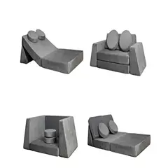 GENERICO - Sofá Modular de Juegos 5 Piezas - Construcción Resistente para Pequeños Arquitectos gris o.