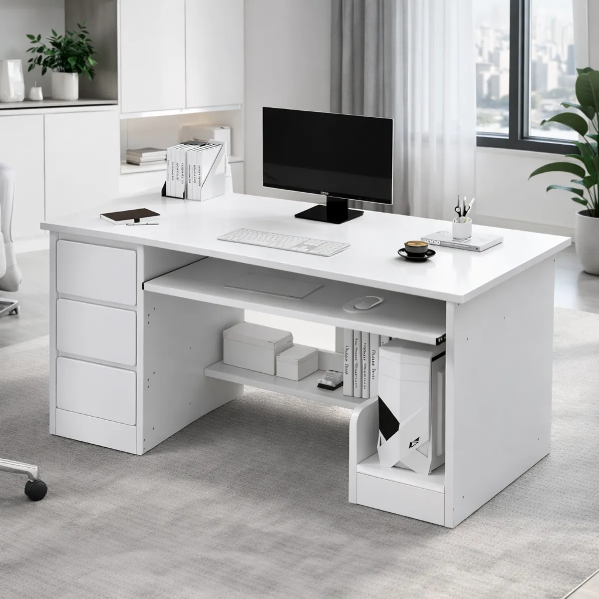 SPACE HOME - Escritorio Blanco Moderno 120 Cm Para Trabajar O Estudiar