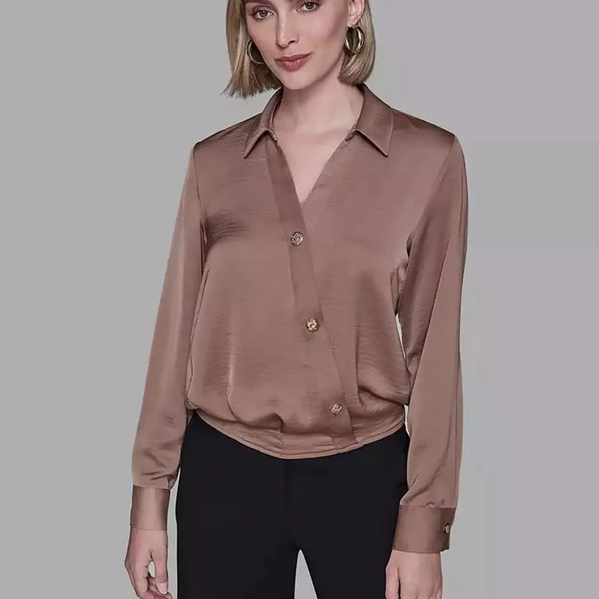 KARL LAGERFELD - Camisa manga larga con botonadura diagonal