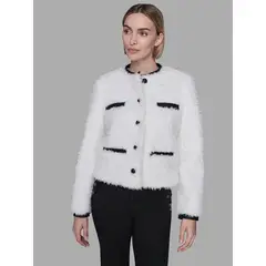 KARL LAGERFELD - Chaqueta de cuero sintético con forro de borreguito Blanco