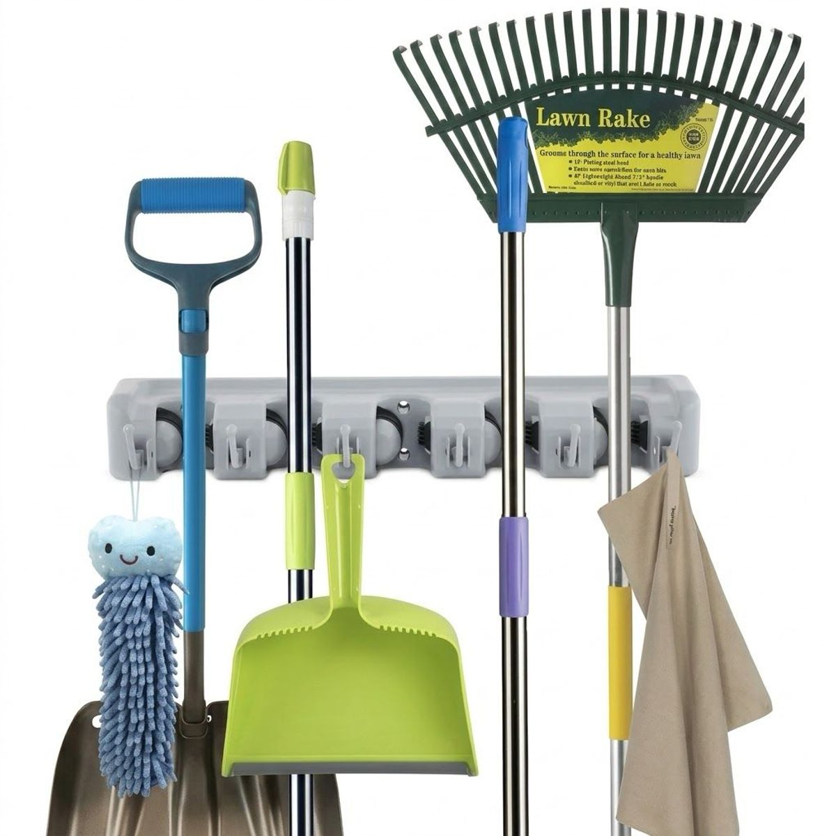 GENERICO - Organizador Porta Escobas Útiles De Aseo Cocina Pared Gris