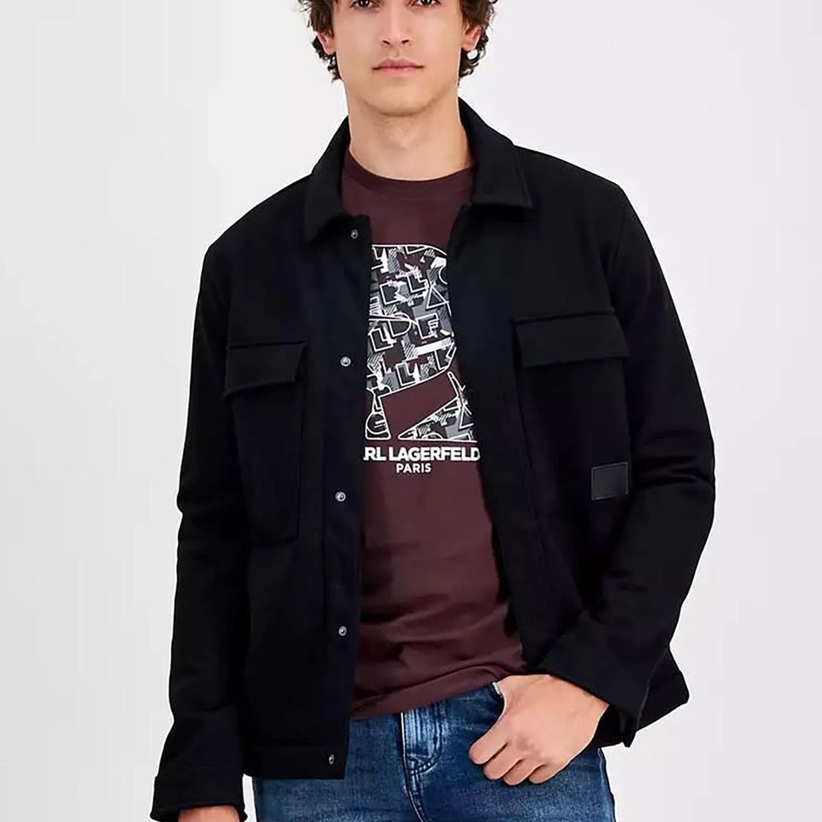 KARL LAGERFELD - Chaqueta tipo sobrecamisa en sarga con cremallera oculta