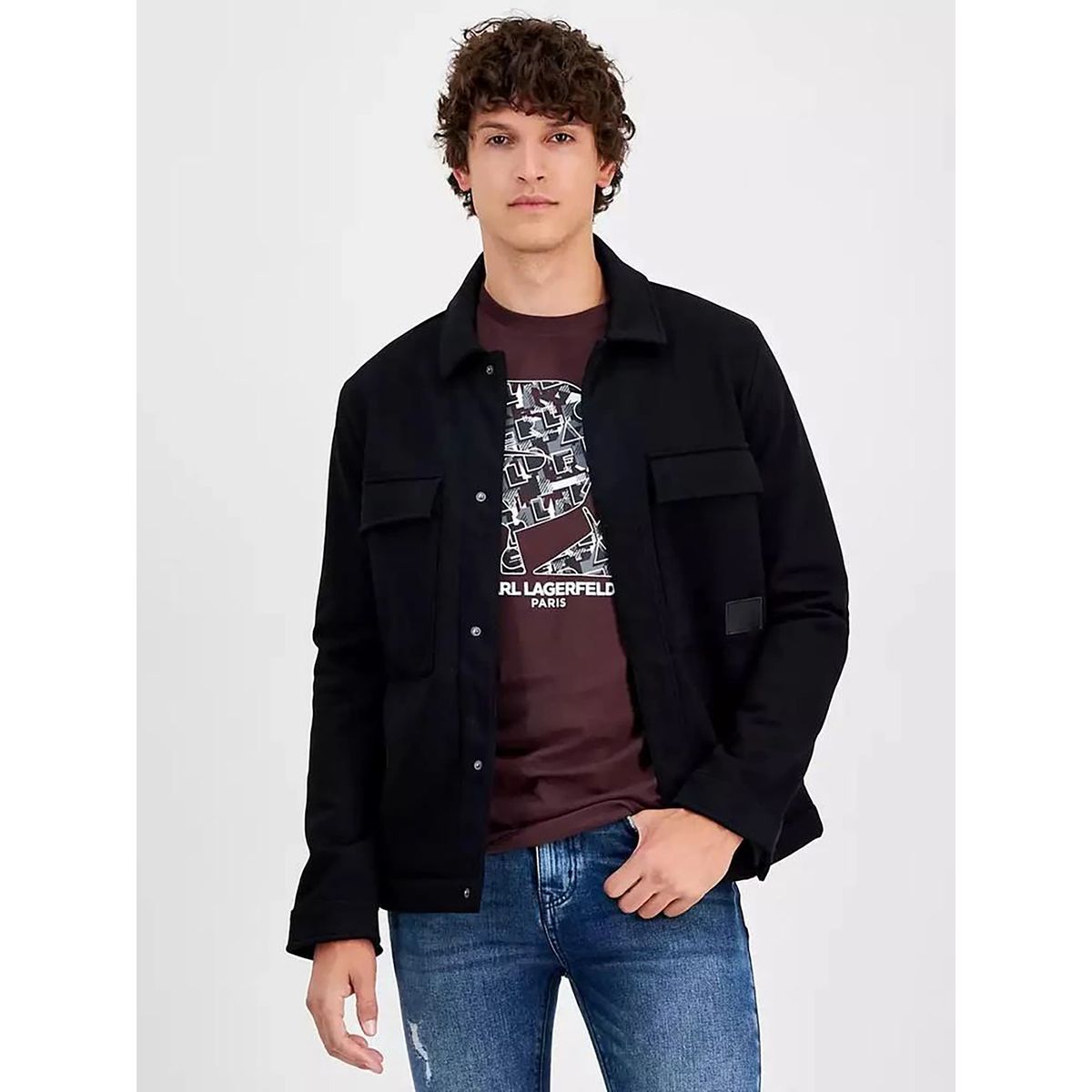 KARL LAGERFELD - Chaqueta tipo sobrecamisa en sarga con cremallera oculta