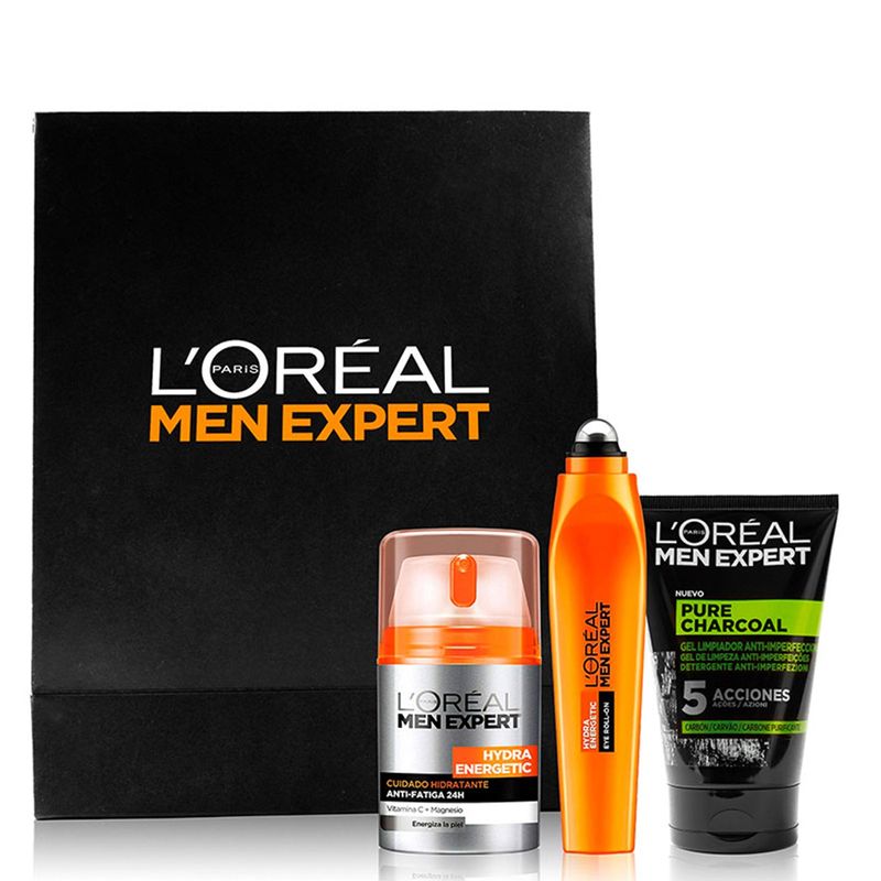 MEN EXPERT - Pack Hydra Energetic Men Expert: Crema Hidratante, Roll On Ojos Y Pure Charcoal Men Expert