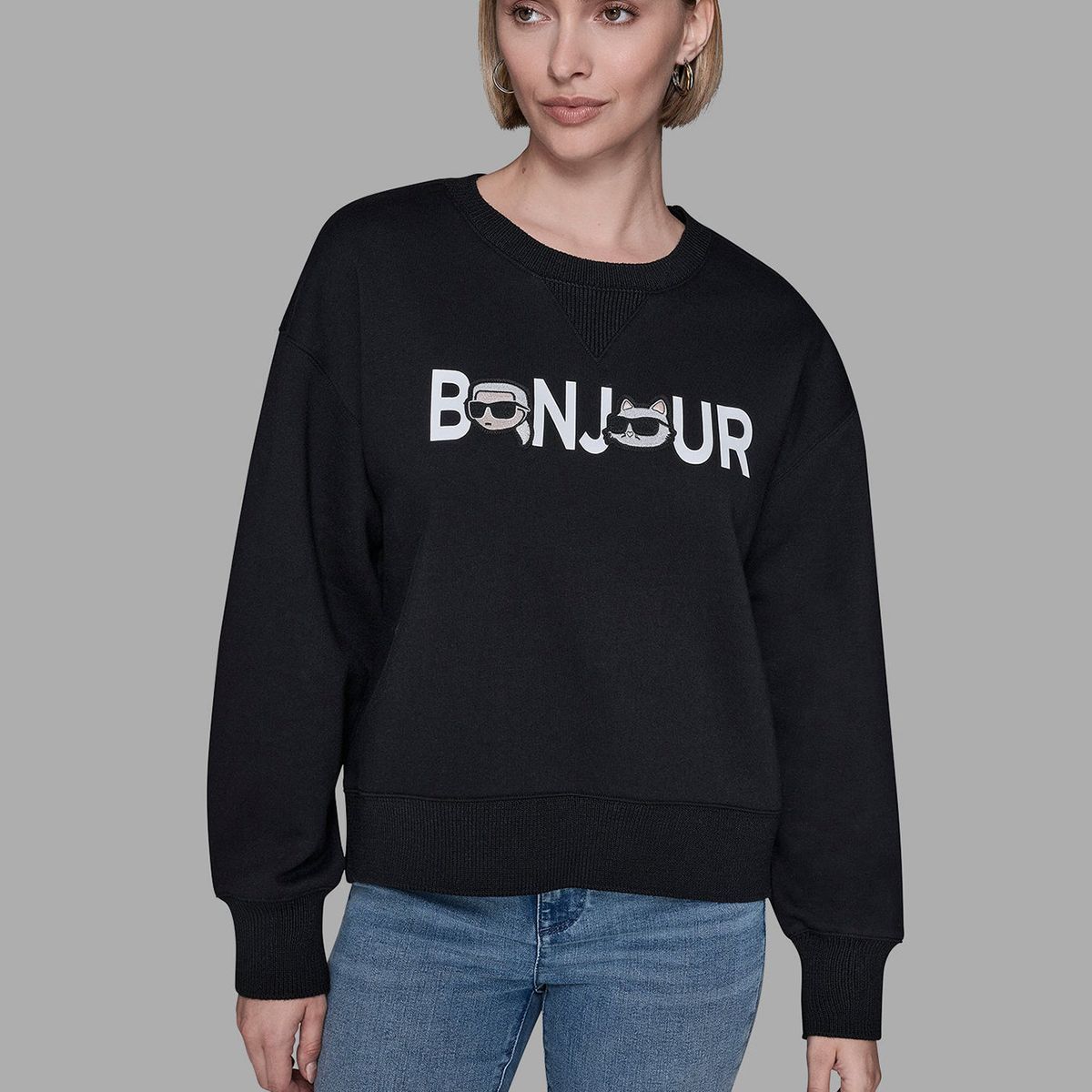 KARL LAGERFELD - Polerón de felpa con estampado Bonjour con Karl y Choupette