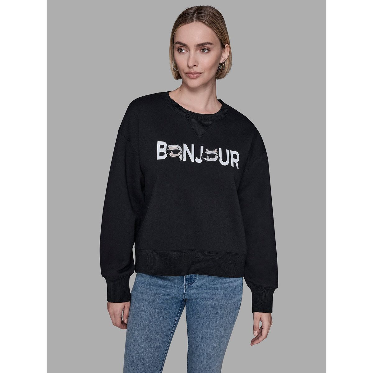 KARL LAGERFELD - Polerón de felpa con estampado Bonjour con Karl y Choupette