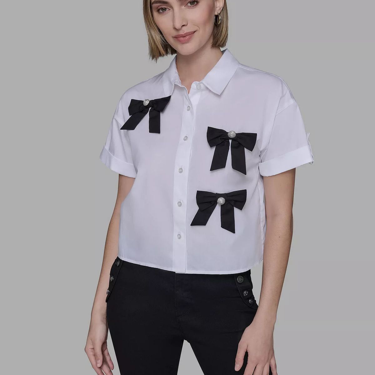 KARL LAGERFELD - Camisa manga corta de popelín con lazos integral