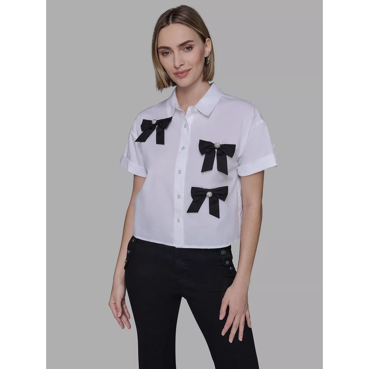 KARL LAGERFELD - Camisa manga corta de popelín con lazos integral