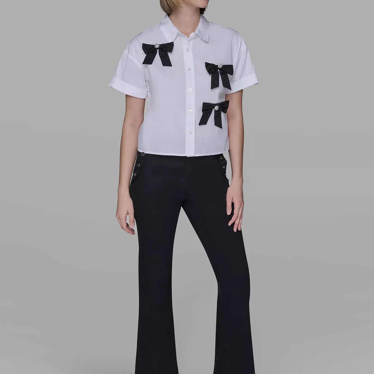 KARL LAGERFELD - Camisa manga corta de popelín con lazos integral