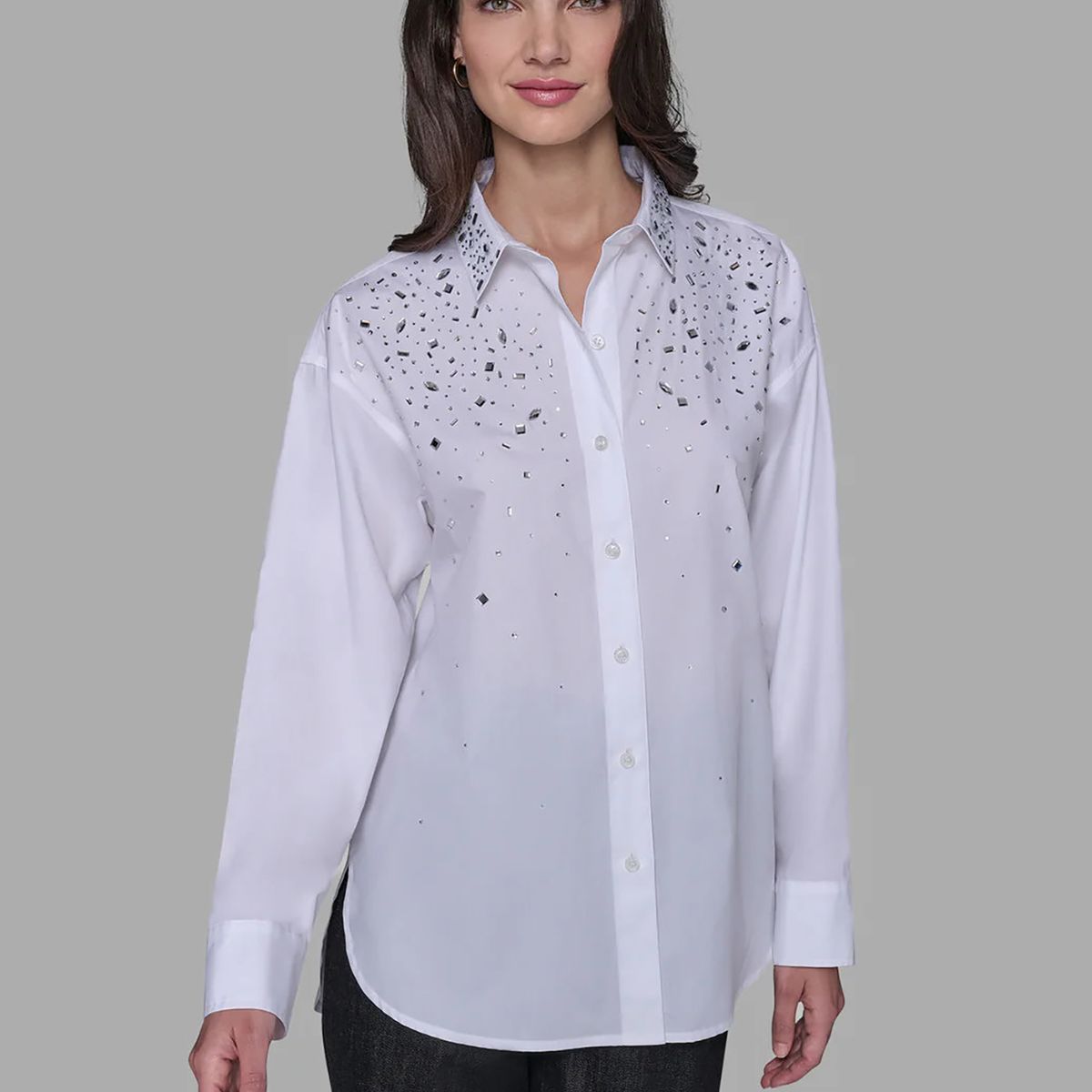 KARL LAGERFELD - Camisa manga larga de tejido plano con apliques de pedrería