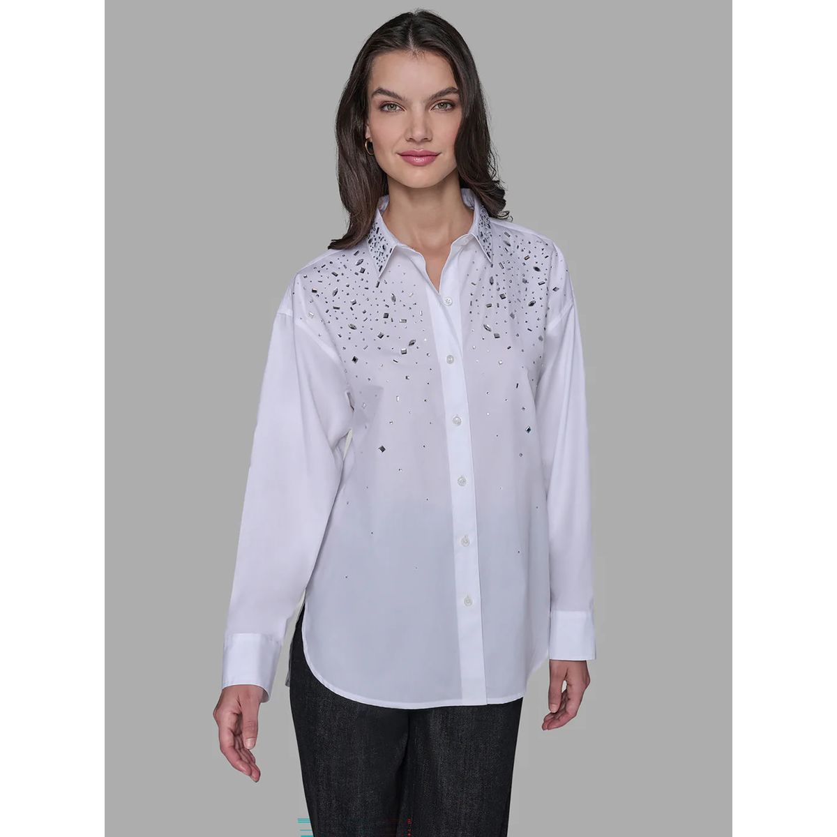 KARL LAGERFELD - Camisa manga larga de tejido plano con apliques de pedrería