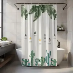GENERICO - Cortina De Baño Peva 180x180 Diseño Hojas Cactus + Ganchos