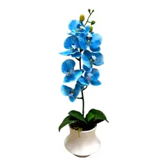 GENERICO - Orquídea Artificial Azul Claro 55 cm en Maceta con Piedras