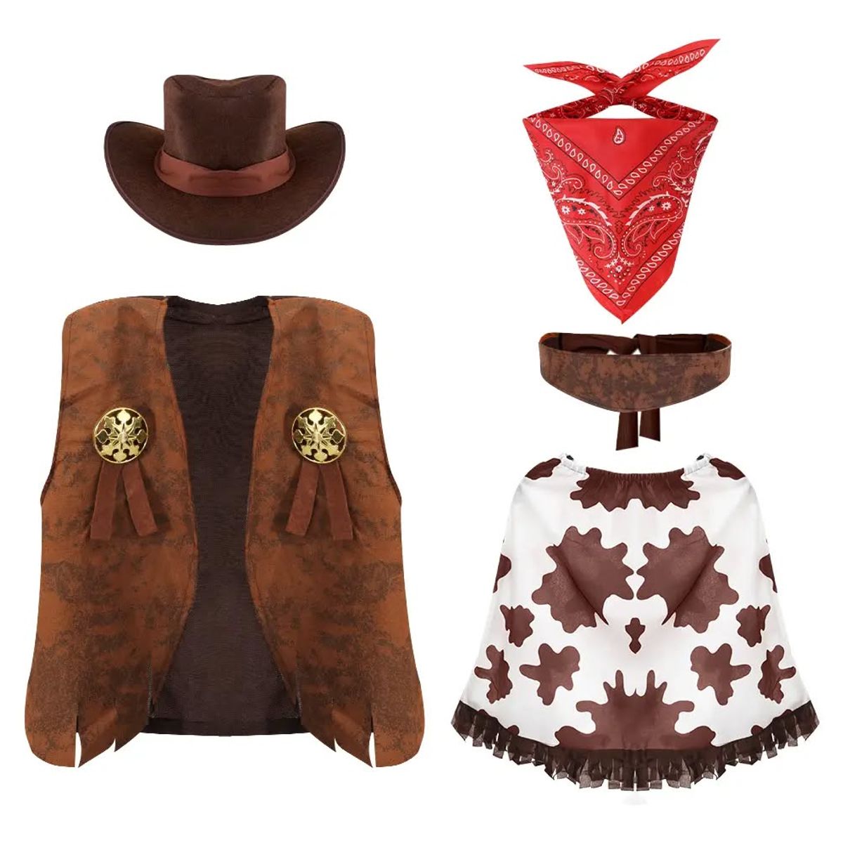 GENERICO - Set disfraz 4unds conjuntos traje vaquero cosplay para niña talla 130 ( 6 a 7 años )