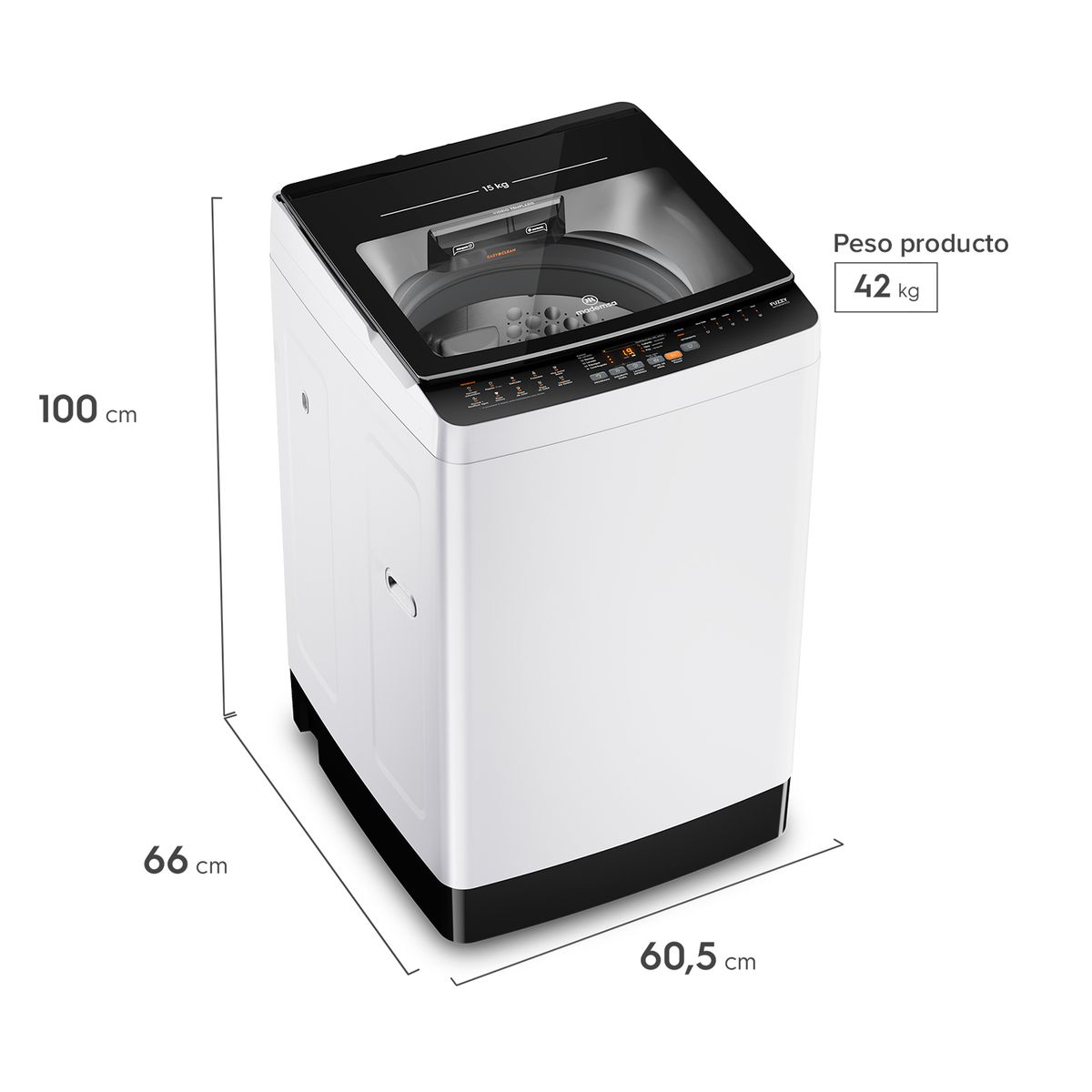 MADEMSA - Lavadora Automática 15Kg Carga Superior MDWMT15W Blanca