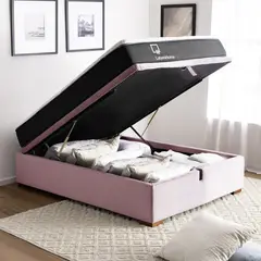 LATAM HOME - Cama Funcional Boxet 1 1/2 Plaza Colchon Resortes New Top Funda Lavable Tela Palo Rosa
