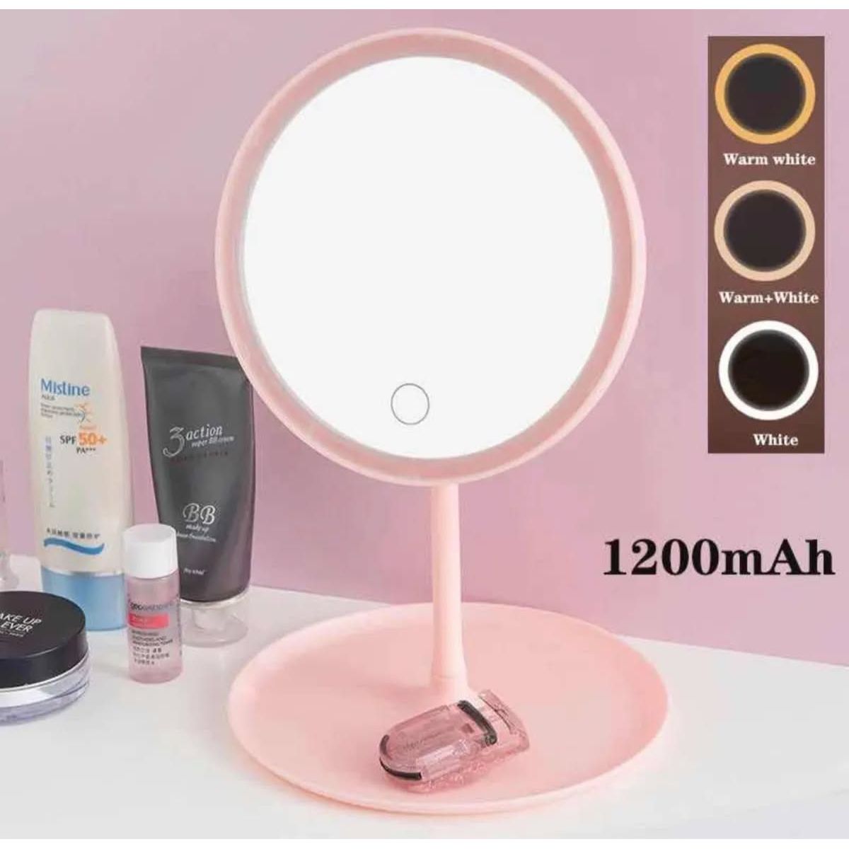 GENERICO - Espejo luz led maquillaje redondo 3 tonos táctil gira 360° 26,5cm x 18,5cm
