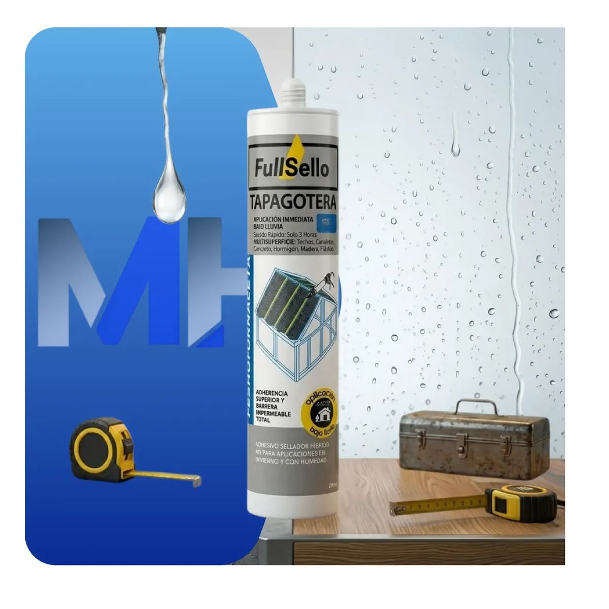 FULLSELLO - Pack 6 Sellador Tapagotera Profesional Fullsello Pega Mojado Negro