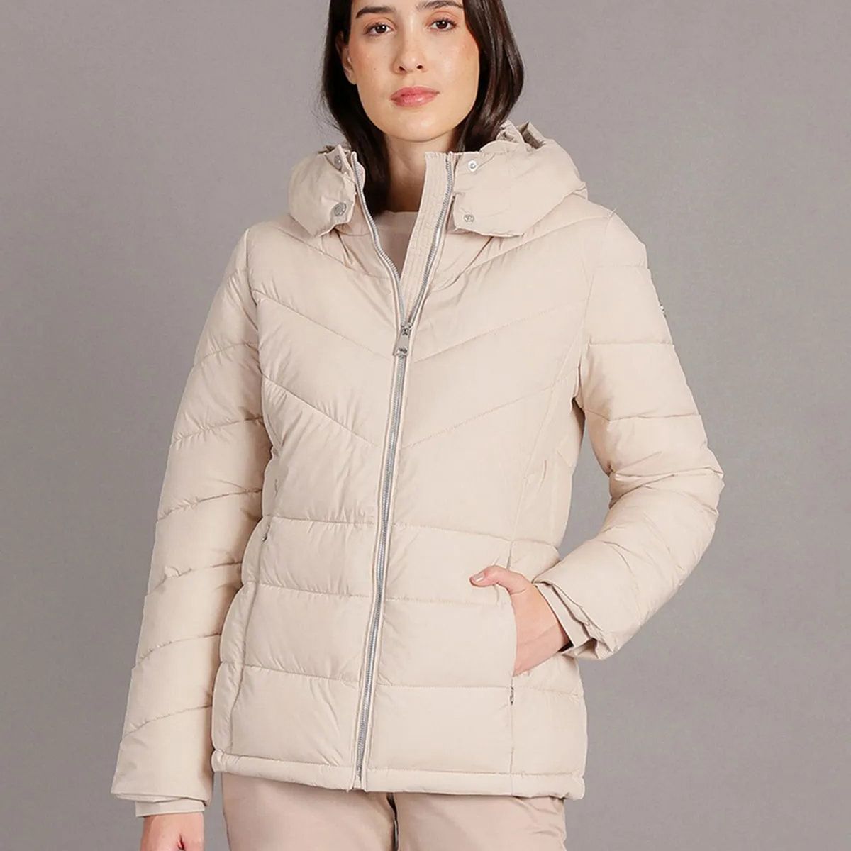 CALVIN KLEIN - Parka Puffer con Gorro Beige Calvin Klein